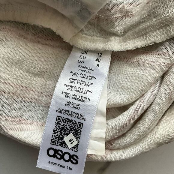 Asos Womens Striped Linen Blend Pockets Belted Buckle Multi-Color Shorts Size 8 - Picture 7 of 7